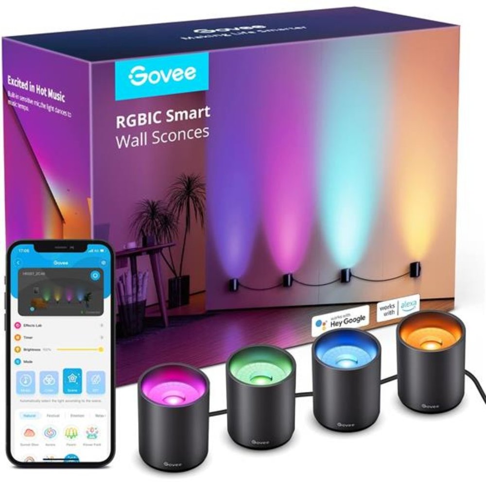 RGBIC Smart Wall Sconces, Music Sync Home Decor WiFi Wall Lights Work with Alexa